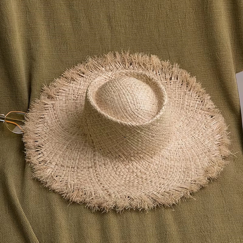 Women Summer Natural Raffia Straw Hat Female Fashion Ribbon Floppy Shading Wide Brim Sun Hats Lady Vacation Travel Beach Hat