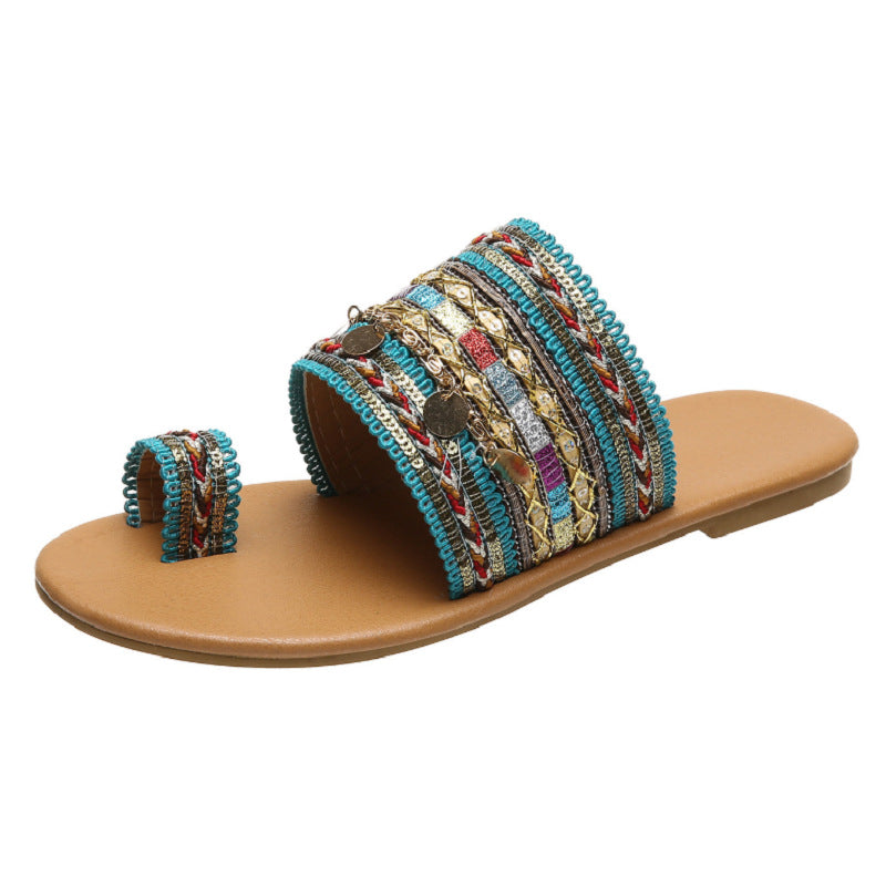 Women'S Flat Sandals Bohemian Toe Covering