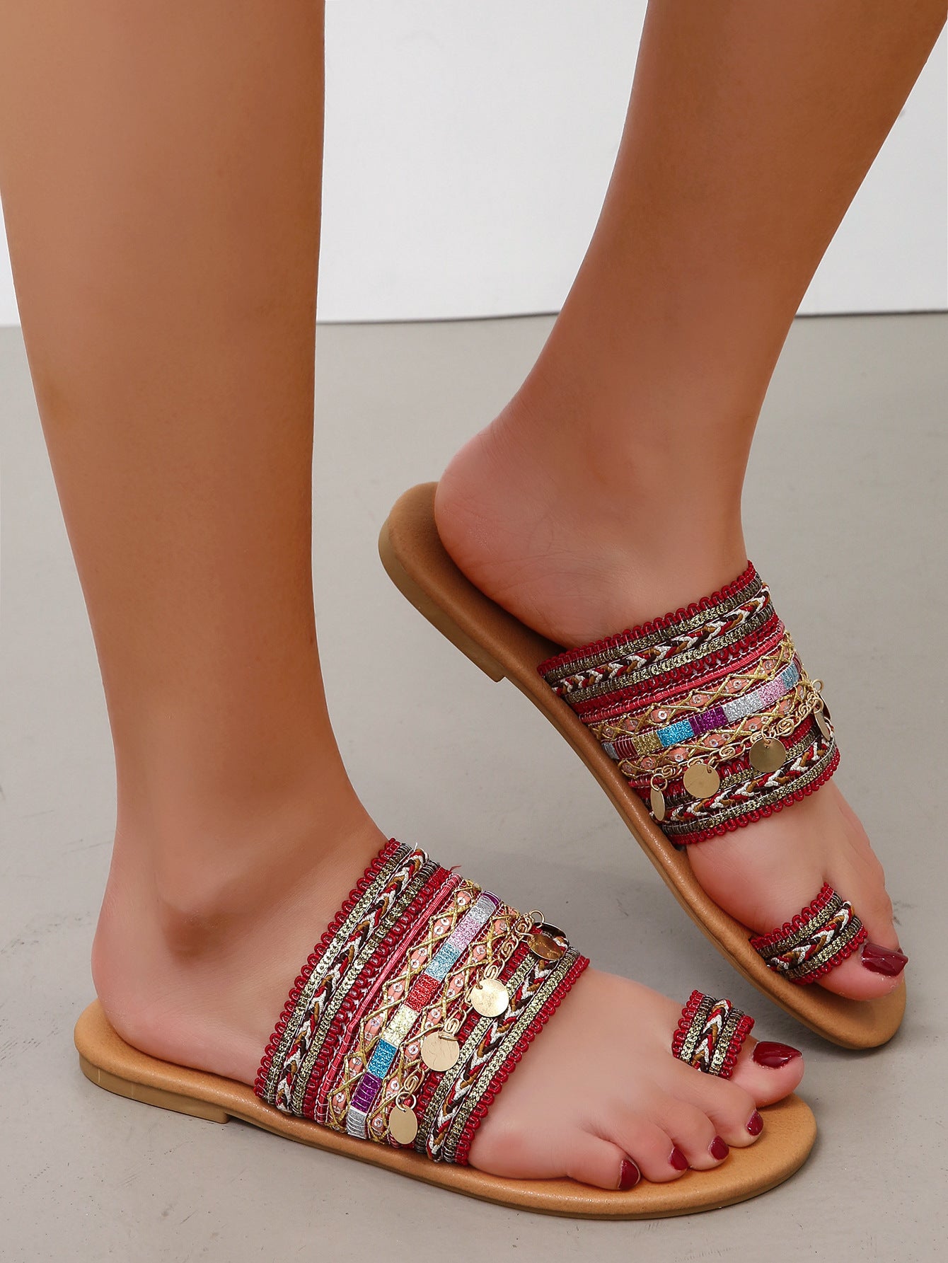 Women'S Flat Sandals Bohemian Toe Covering