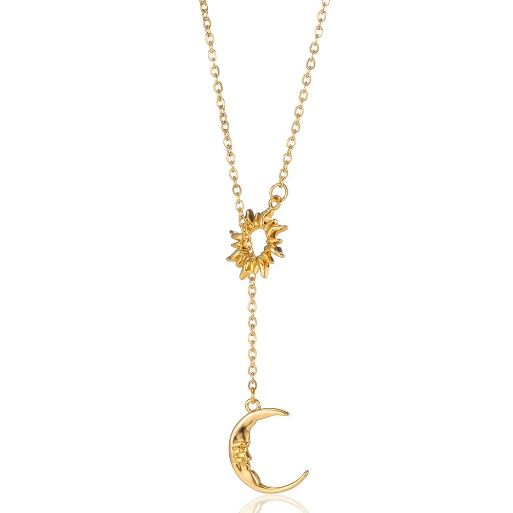 Stainless Steel Necklaces for Women Sun Moon Pendant Clavicle Chain Exquisite Bohemian Wedding Jewelry Gift Fashion Accessories