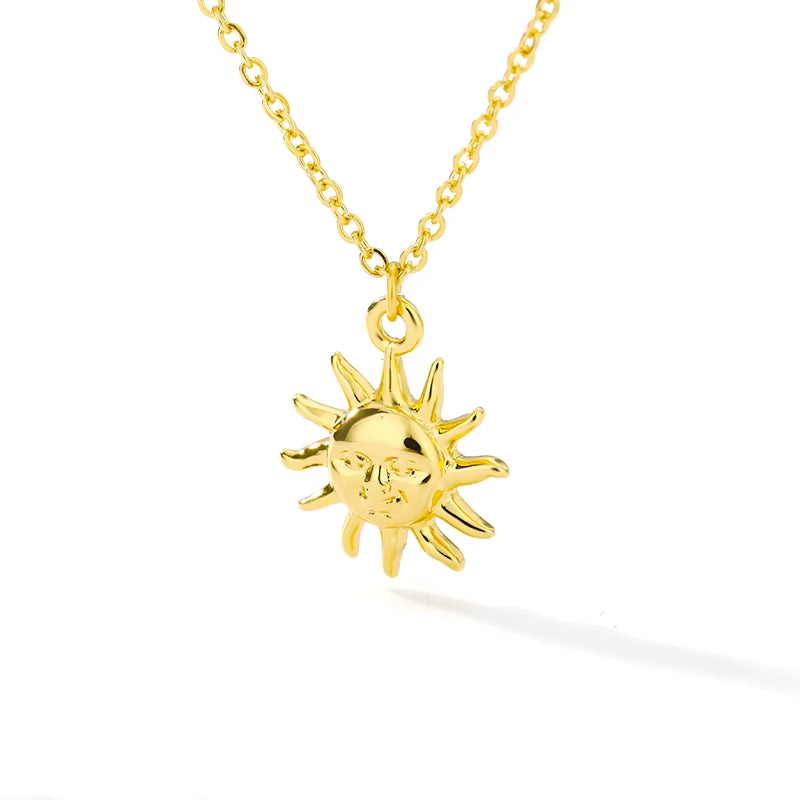 Stainless Steel Necklaces for Women Sun Moon Pendant Clavicle Chain Exquisite Bohemian Wedding Jewelry Gift Fashion Accessories