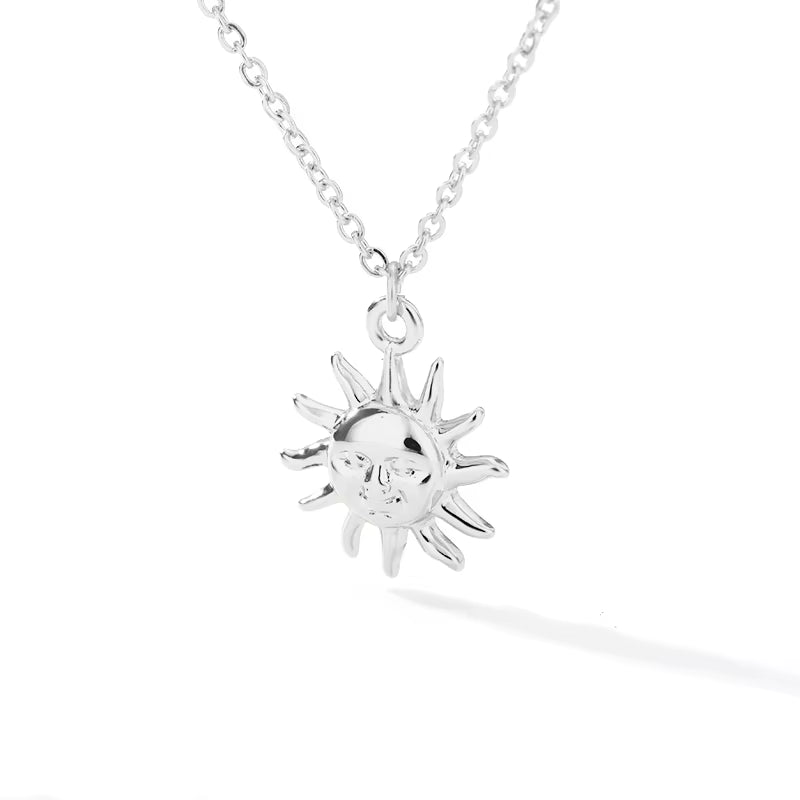 Stainless Steel Necklaces for Women Sun Moon Pendant Clavicle Chain Exquisite Bohemian Wedding Jewelry Gift Fashion Accessories