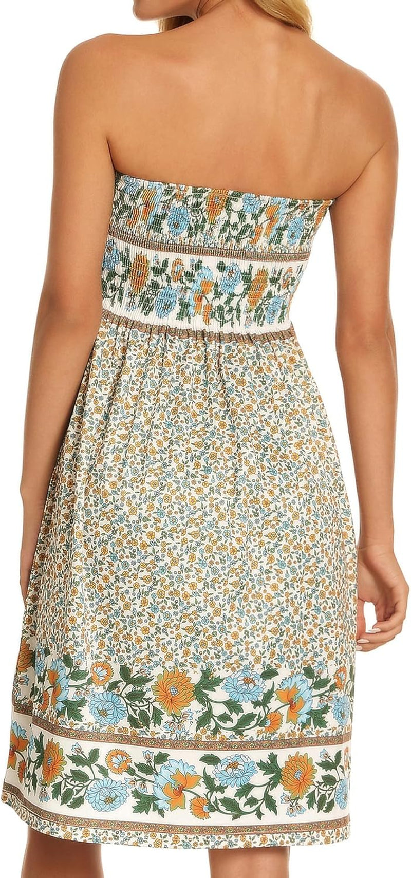 Summer Dresses for Women Beach Cover Ups Strapless Boho Floral Print Sundress