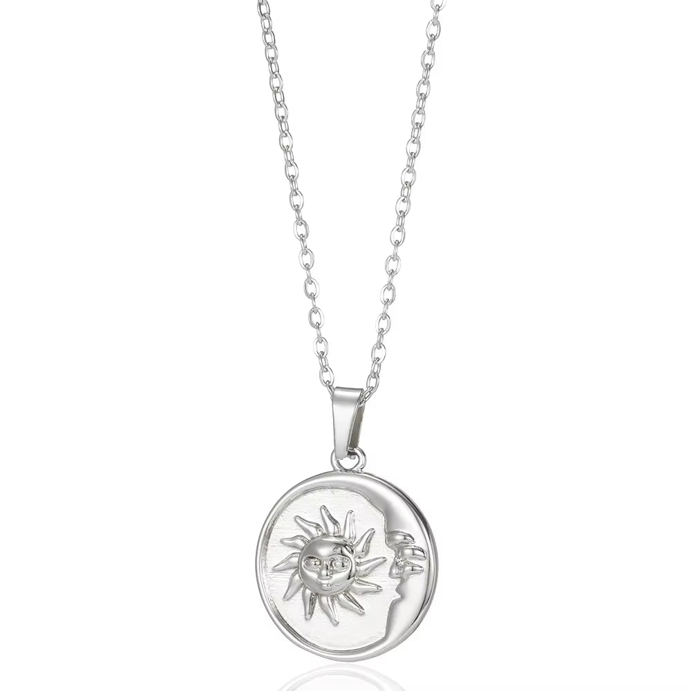 Stainless Steel Necklaces for Women Sun Moon Pendant Clavicle Chain Exquisite Bohemian Wedding Jewelry Gift Fashion Accessories