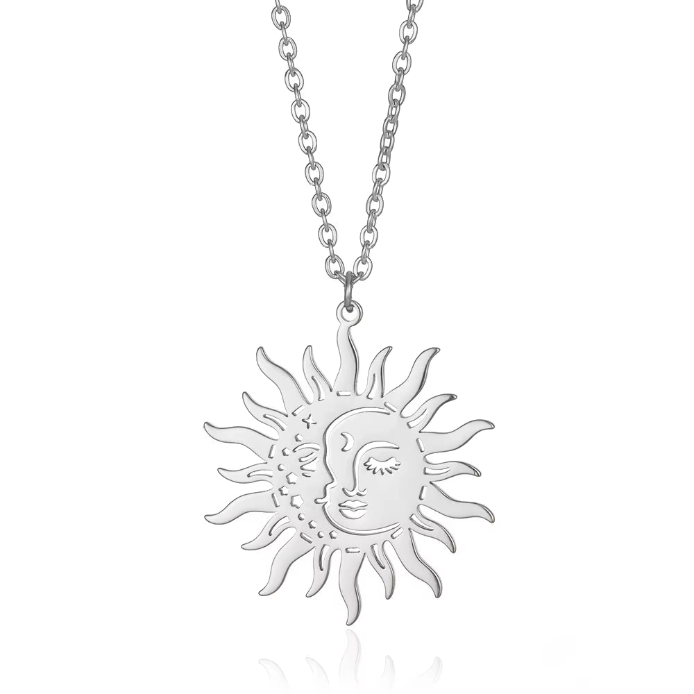 Stainless Steel Necklaces for Women Sun Moon Pendant Clavicle Chain Exquisite Bohemian Wedding Jewelry Gift Fashion Accessories
