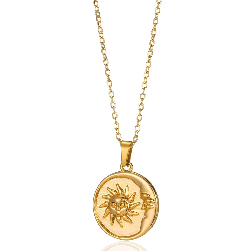 Stainless Steel Necklaces for Women Sun Moon Pendant Clavicle Chain Exquisite Bohemian Wedding Jewelry Gift Fashion Accessories
