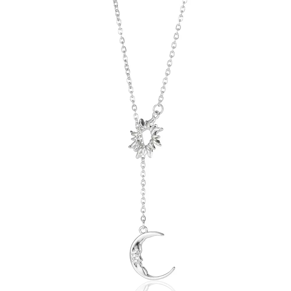 Stainless Steel Necklaces for Women Sun Moon Pendant Clavicle Chain Exquisite Bohemian Wedding Jewelry Gift Fashion Accessories