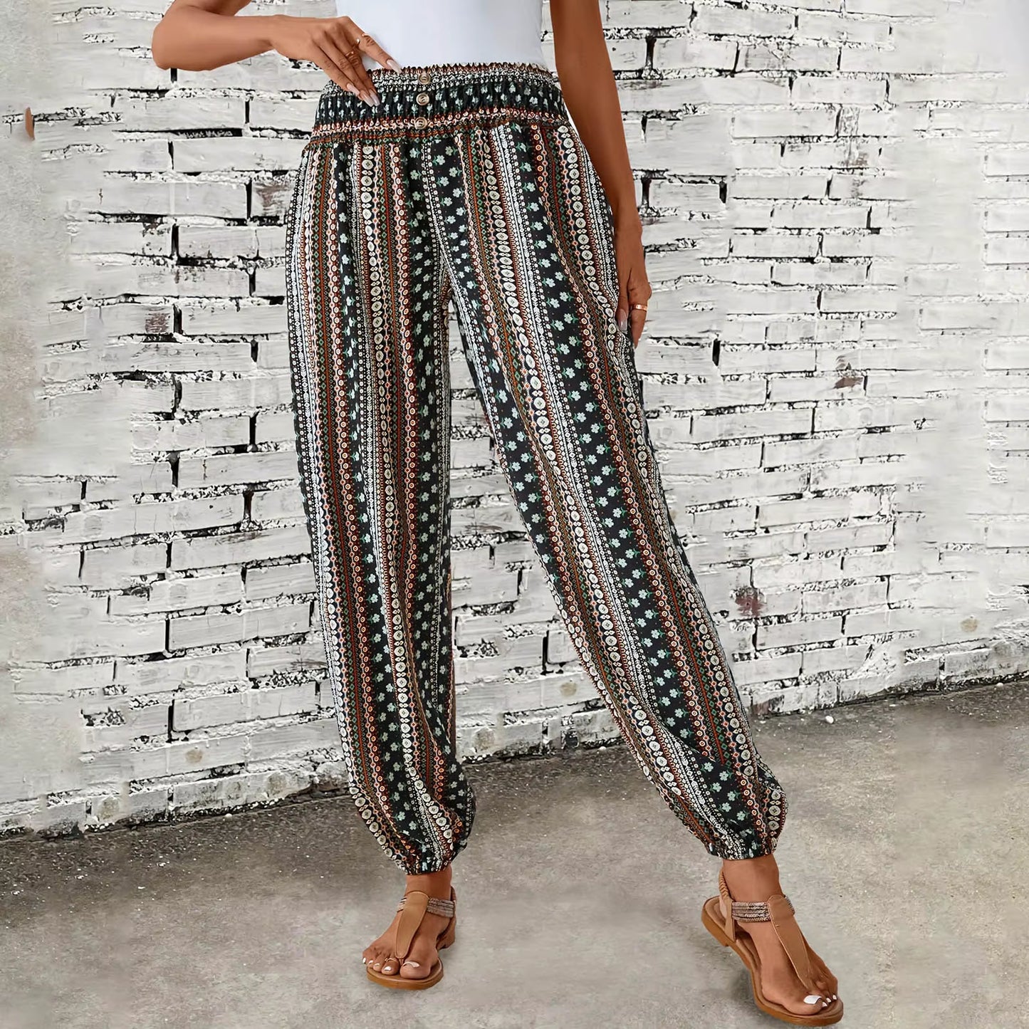 Women High Waist Hippie Pants Boho Loose Yoga Printed Pants Rayon Pocket Female Beach Clothing Daily Harem Jogging Outdoor