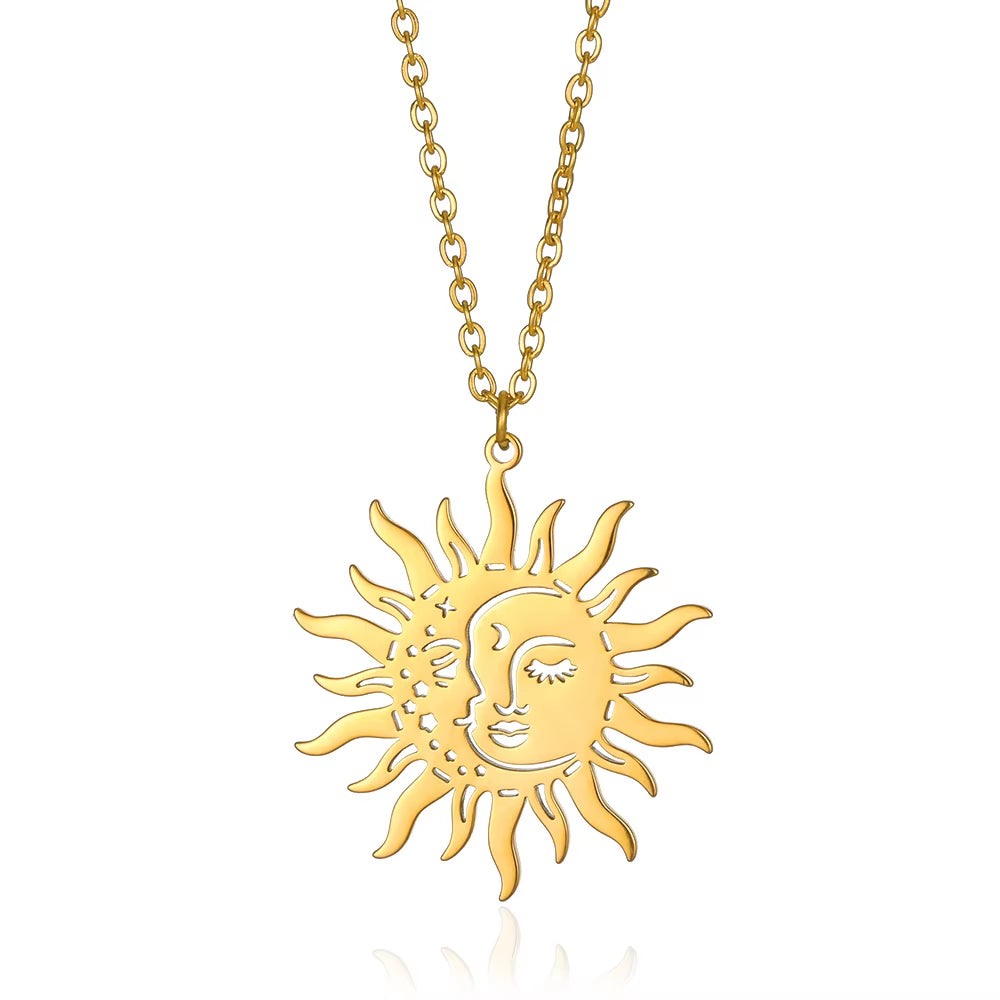 Stainless Steel Necklaces for Women Sun Moon Pendant Clavicle Chain Exquisite Bohemian Wedding Jewelry Gift Fashion Accessories