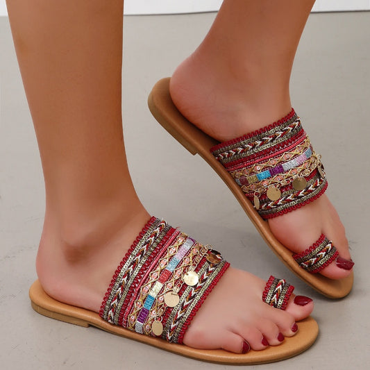 Women'S Flat Sandals Bohemian Toe Covering