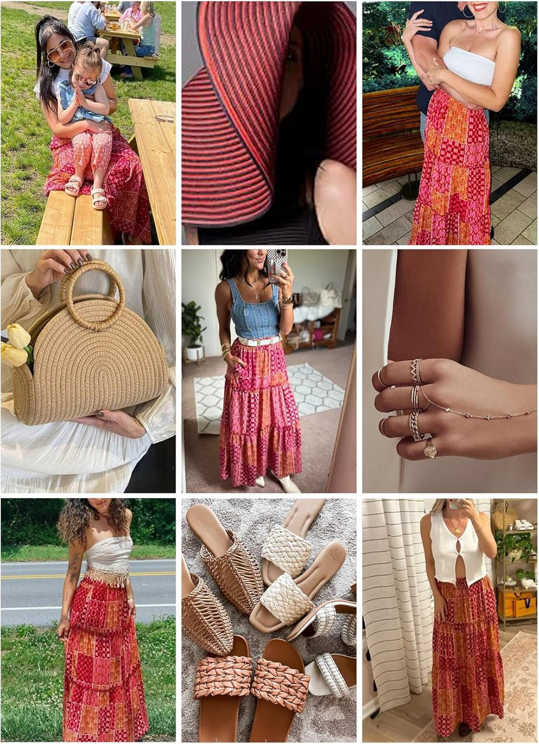 Womens Floral Print Boho Maxi Skirt Elastic High Waist Pleated Ruffle Flowy Long Skirts S-XL