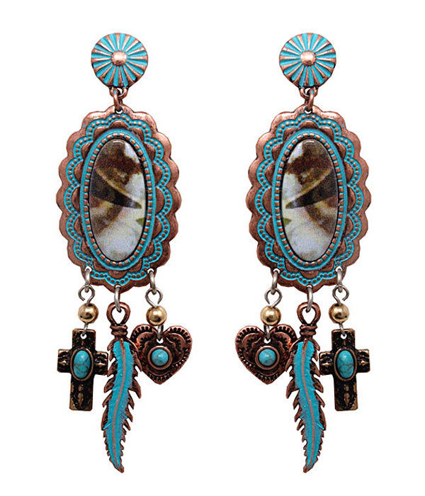 BOHEMIAN THEME MULTI CHARM DROP EARRING-0